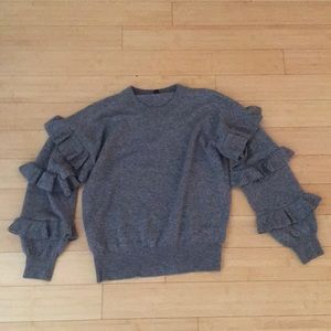J. Crew grey ruffle sleeve sweater. Size small.